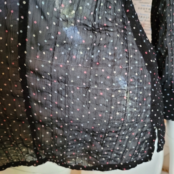 Croft & Barrow sheer black 3/4 sleeve button up colored polka dots whimsigoth M - Picture 3 of 13